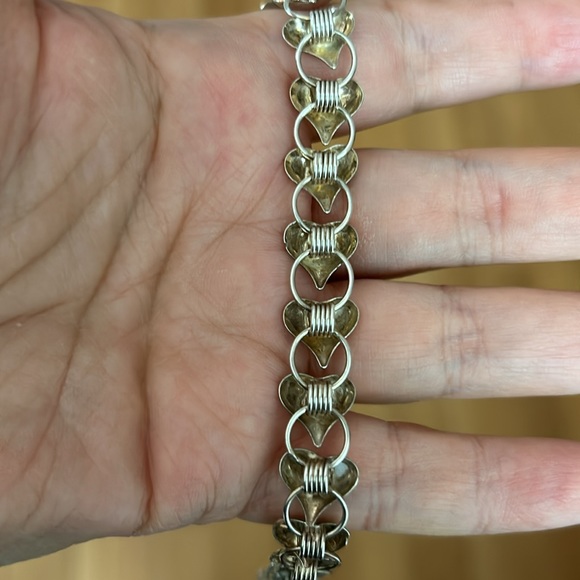 Vintage Heart Link Sterling Silver Bracelet 925 - Picture 7 of 10